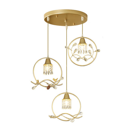 Modern Gold Crystal Pendant With 3 Bulbs - Elegant Dining Room Hanging Lamp