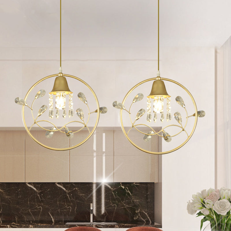 Modern Crystal Bird/Flower Sleep Room Suspension Light With Gold Hanging Lamp Kit - 1 Bulb