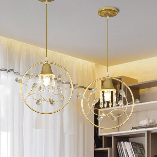 Modern Crystal Bird/Flower Sleep Room Suspension Light With Gold Hanging Lamp Kit - 1 Bulb