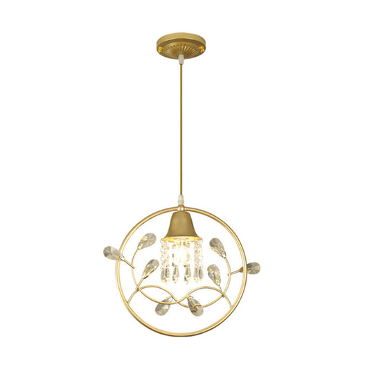 Modern Gold Bird And Flower Crystal Suspension Light With 1 Bulb