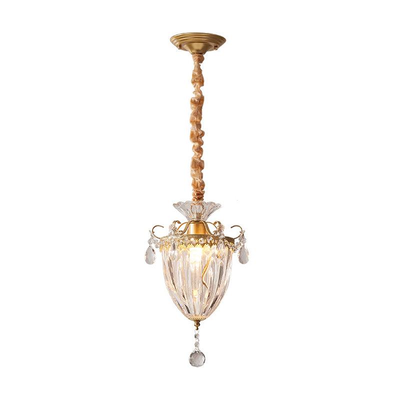 Contemporary Gold Crystal Lantern Suspension Lamp - Head Down Lighting Pendant For Parlour