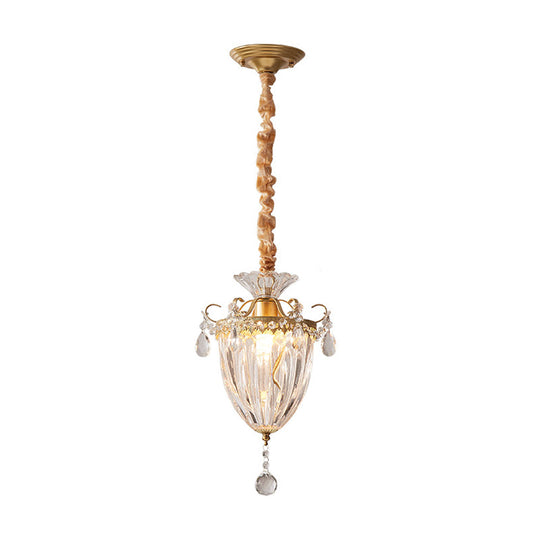 Contemporary Gold Crystal Lantern Suspension Lamp - Head Down Lighting Pendant For Parlour