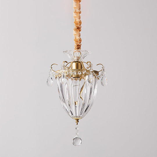 Contemporary Crystal Gold Pendant Light For Parlour With Downward Lighting