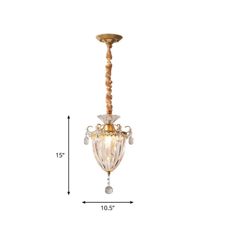 Contemporary Crystal Gold Pendant Light For Parlour With Downward Lighting