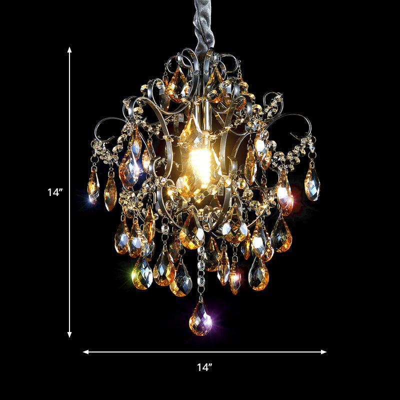 Modern Silver Crystal Teardrop Swirling Arm Pendant Light For Dining Hall