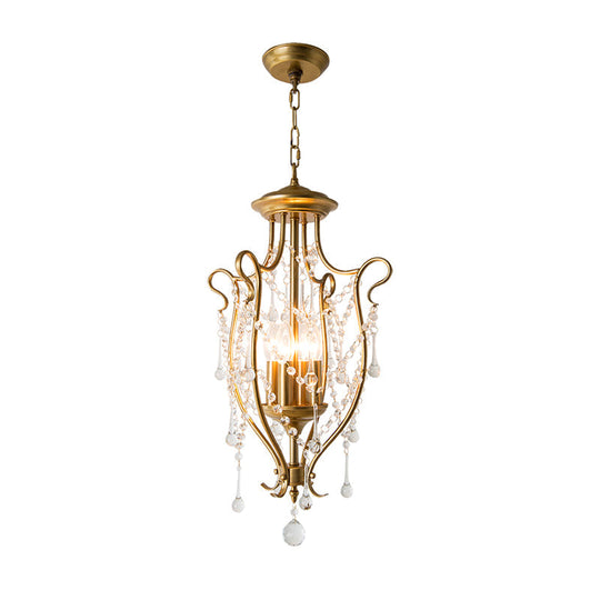 Sleek Swirled Iron Pendant Light With Crystal Stands For Dinning Hall