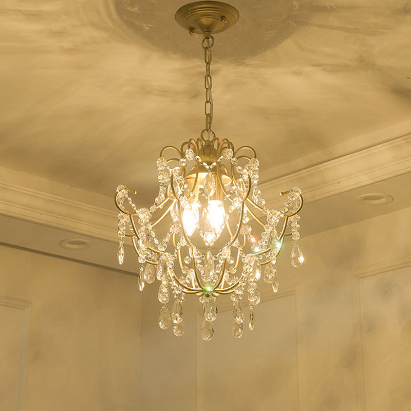 Contemporary Gold Crystal Chandelier With 3 Curved Arms - Suspension Lighting For Living Room