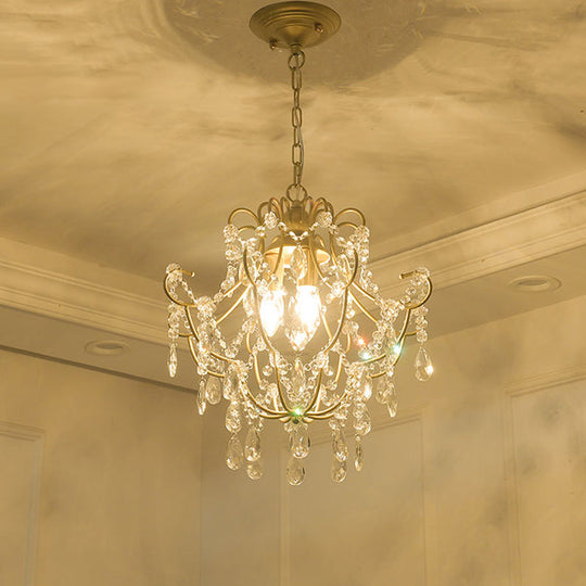 Contemporary Gold Crystal Chandelier With 3 Curved Arms - Suspension Lighting For Living Room