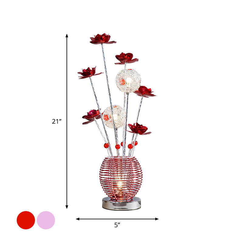 Tseen Kee - Pink/Red Led Rose Table Light: Aluminum Spherical Nightstand Lamp