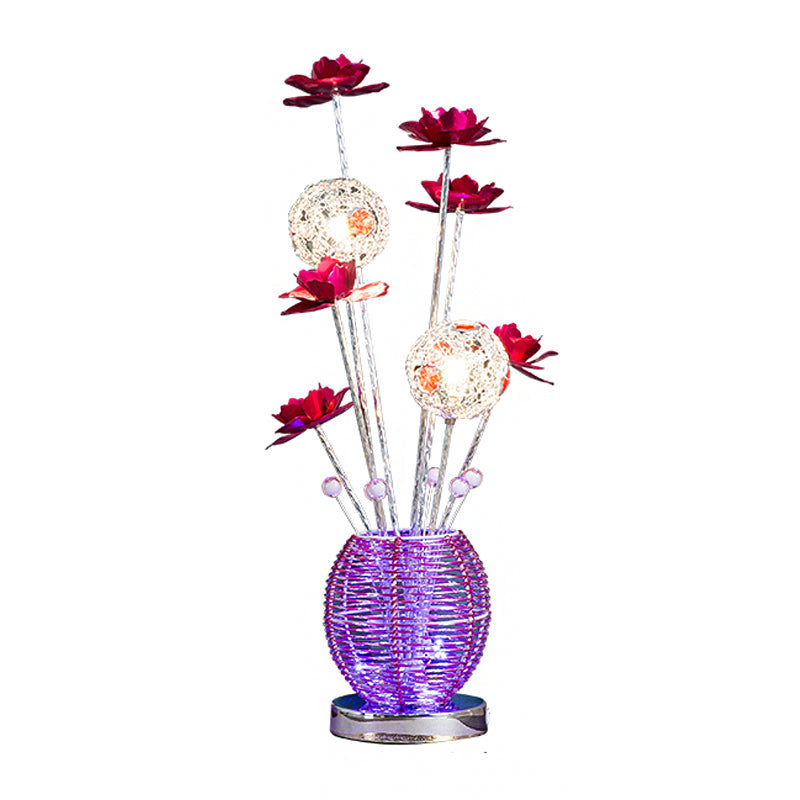 Tseen Kee - Pink/Red Led Rose Table Light: Aluminum Spherical Nightstand Lamp