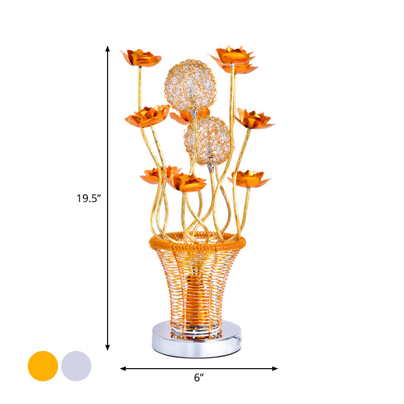 Zoey - Aluminum Basket-Like Desk Light Art Decor Bedside Led Vine Night Table Lamp With Blossom And
