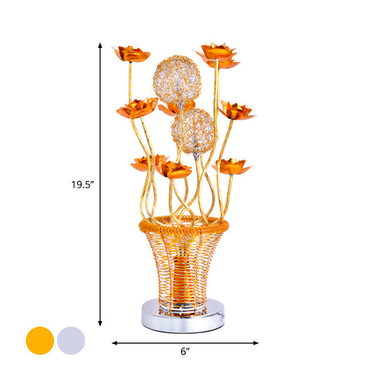 Zoey - Aluminum Basket-Like Desk Light Art Decor Bedside Led Vine Night Table Lamp With Blossom And