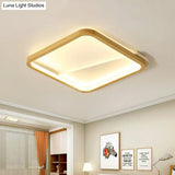 13’/17’ Wide Beige Flush Mount Led Ceiling Light With Wood Frame - Simple Bedroom Fixture