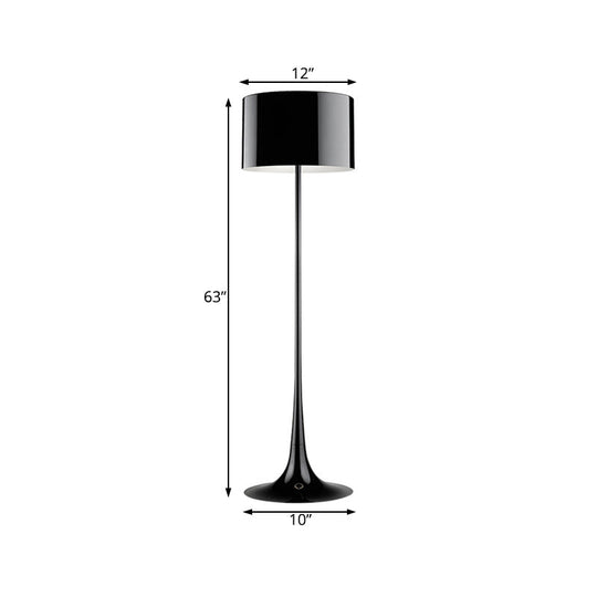Modern Black/White Drum Shade Floor Lamp - 1-Light Aluminum Light 12/16 Width Ideal For Living Room