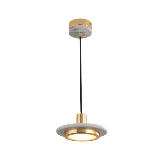Modern Round Metal Pendant Lighting: 1-Light White/Black/Green Ceiling Lamp With Marble Ring