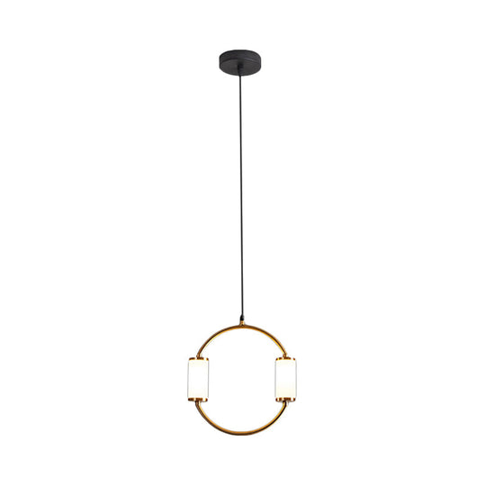 Led Hanging Pendant With White Glass Cylinder Shade And Brass Design – Simple Style
