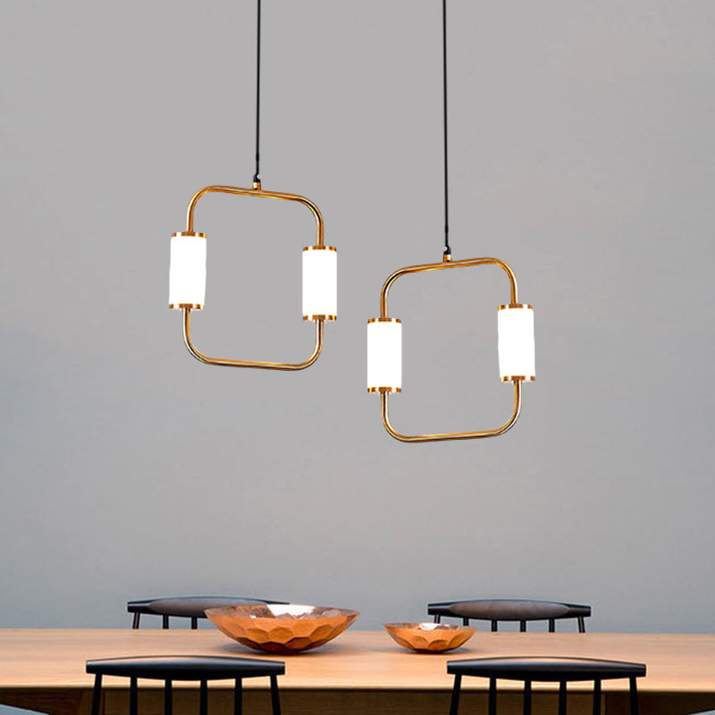 Minimalistic Led Pendant Light With White Glass Cylinder Shade - Brass Triangle/Round/Square Ceiling