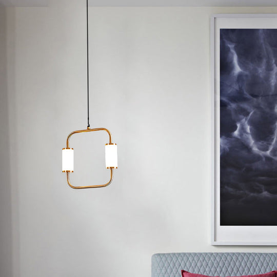 Led Hanging Pendant With White Glass Cylinder Shade And Brass Design – Simple Style