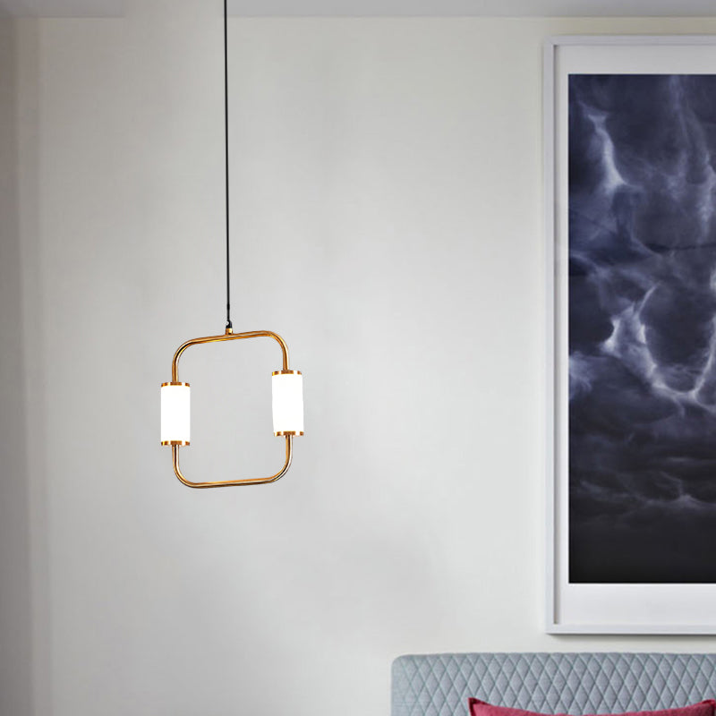 Minimalistic Led Pendant Light With White Glass Cylinder Shade - Brass Triangle/Round/Square Ceiling