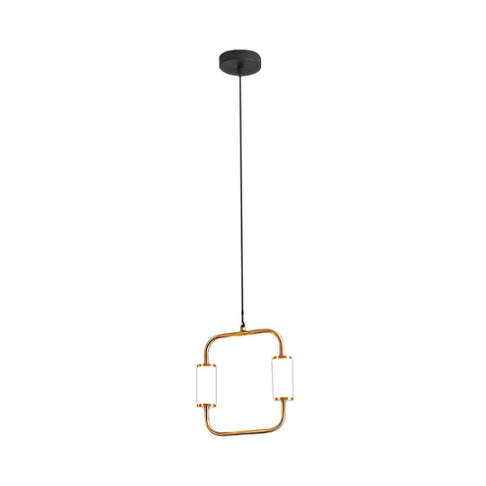 Minimalistic Led Pendant Light With White Glass Cylinder Shade - Brass Triangle/Round/Square Ceiling