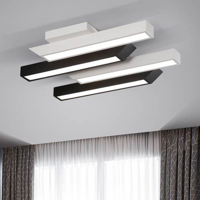 Contemporary 4 - Light Black Linear Semi Flush Light - Acrylic & Metal Ceiling Fixture (Warm/White)
