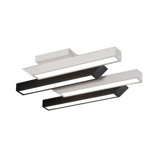 Contemporary 4 - Light Black Linear Semi Flush Light - Acrylic & Metal Ceiling Fixture (Warm/White)