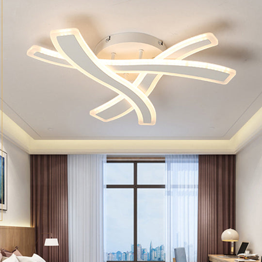 Modern Semi - Flush Acrylic Led Ceiling Light For Bedroom - Crossed Line Design Warm/White White /
