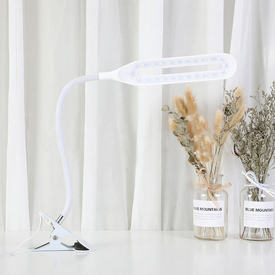 Oblong Shade Led Clip-On Desk Light With Eye-Caring Technology For Reading Black/White White