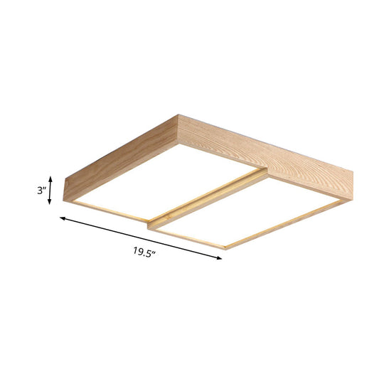 Modern Rectangular Wooden Flush Mount Ceiling Lamp - 2 - Light Warm/White Option Wide Sizes