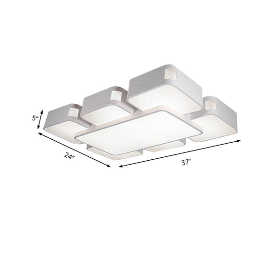 Contemporary Square Ceiling Mounted Led Pendant Light - 24’/37’ Wide Acrylic White Flush Mount