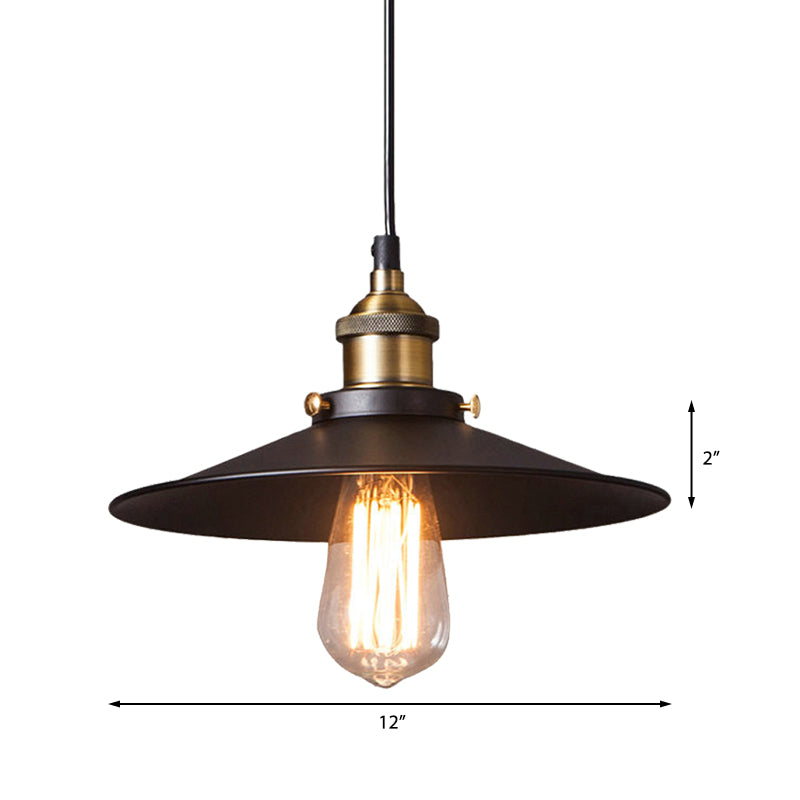 Stylish Retro Metal Shade Ceiling Pendant With 1 Bulb Ideal For Coffee Shops - Black 7’/8.5’ Width