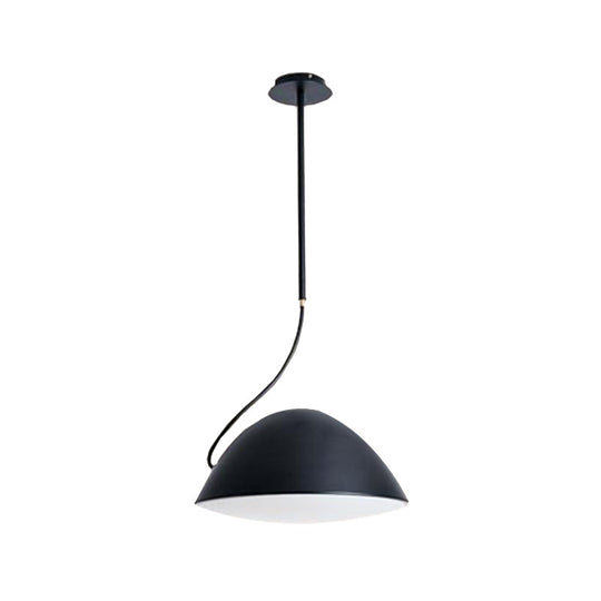 Contemporary Black/White Dome Pendant Light - Stylish Metal Suspension For Dining Room