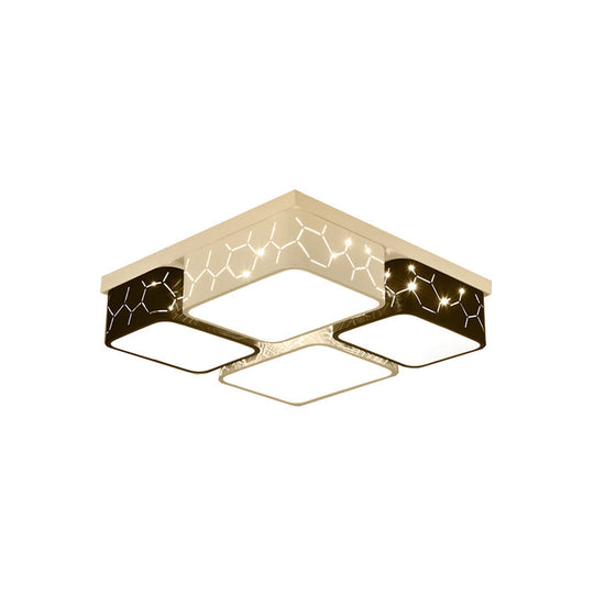 Contemporary Led Square Flush Ceiling Light In Black Acrylic Warm/White Lighting - Bedroom Mount
