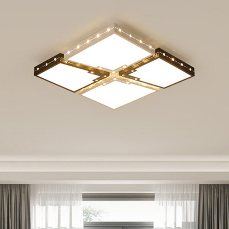 Led Bedroom Ceiling Light: Square Black Acrylic Shade Flush Mount Warm/White Light 19.5/23.5 Width /