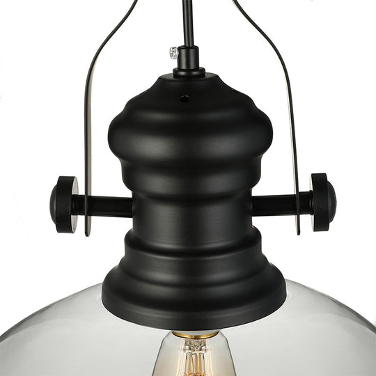 Coastal Clear Glass Single-Bulb Pendant Ceiling Light - Black Dome Design For Dining Room