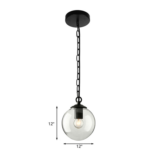 Farmhouse Clear Glass Single-Bulb Pendant Ceiling Light - Black Globe Design 8’/10’/12’ Wide
