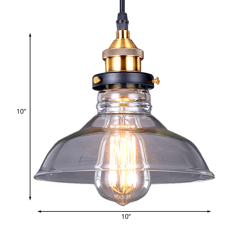 Industrial Dome Pendant Light - Single-Bulb Brass Hanging Lamp With Brown/Clear Glass