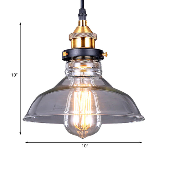 Industrial Dome Pendant Light - Single-Bulb Brass Hanging Lamp With Brown/Clear Glass