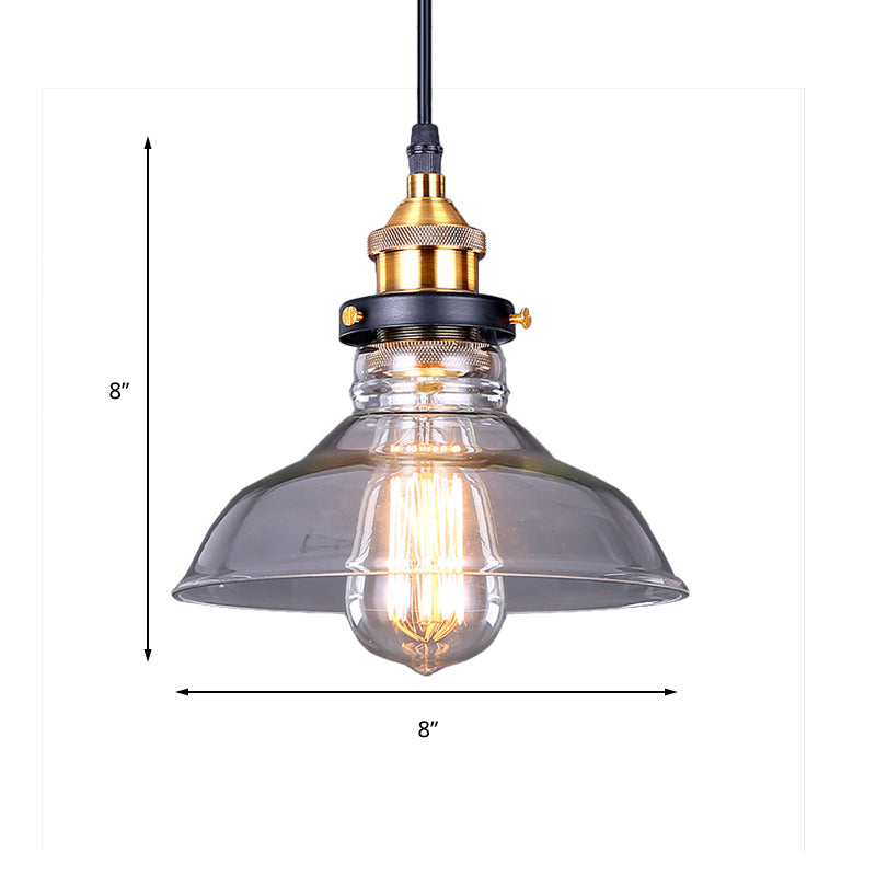 Industrial Dome Pendant Light - Single-Bulb Brass Hanging Lamp With Brown/Clear Glass