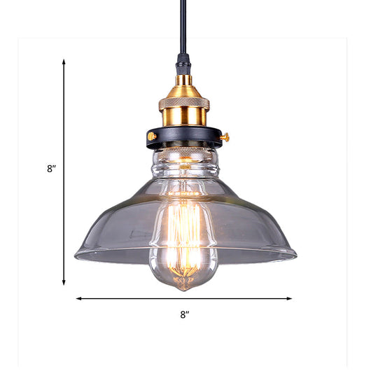 Industrial Dome Pendant Light - Single-Bulb Brass Hanging Lamp With Brown/Clear Glass