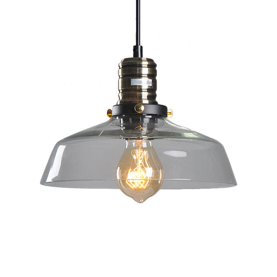 Sleek Barn Shade Pendant Light With Clear/Brown Glass - Industrial Style For Dining Room