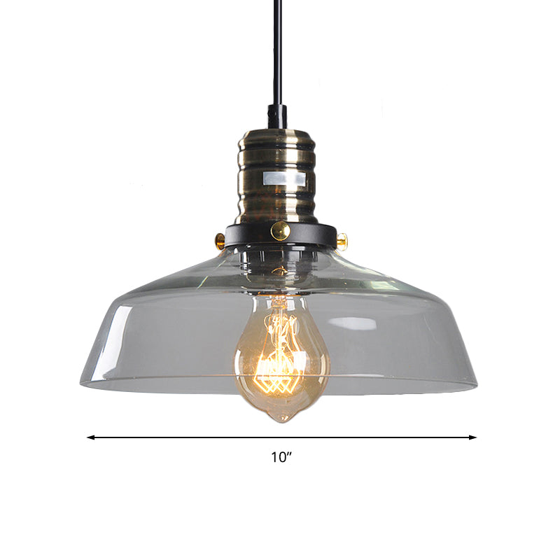 Sleek Barn Shade Pendant Light With Clear/Brown Glass - Industrial Style For Dining Room