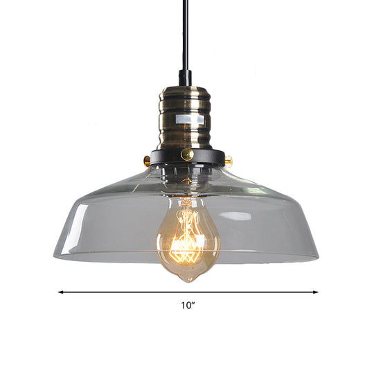 Sleek Barn Shade Pendant Light With Clear/Brown Glass - Industrial Style For Dining Room