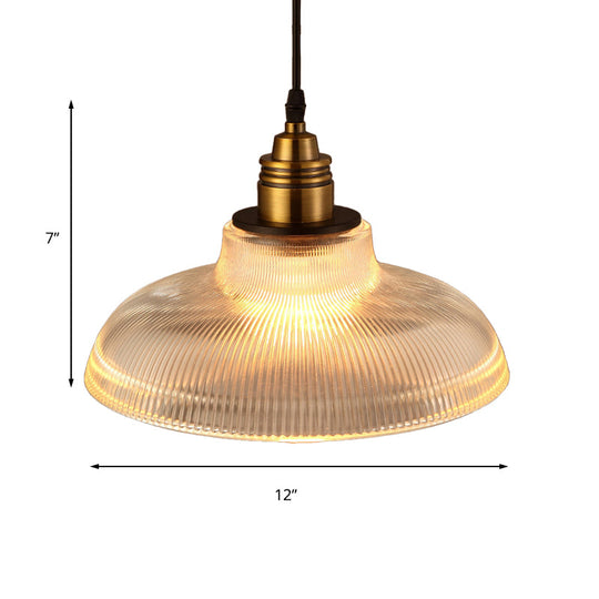 Barn Pendant Light - Industrial 1-Light Prismatic Glass Hanging Lamp In Clear (8’/10’/12’ Wide)