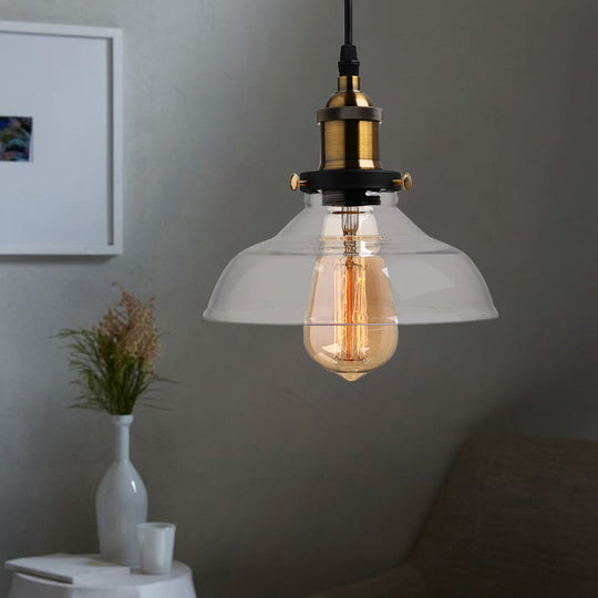 Barn Pendant Light - Industrial 1-Light Prismatic Glass Hanging Lamp In Clear (8’/10’/12’