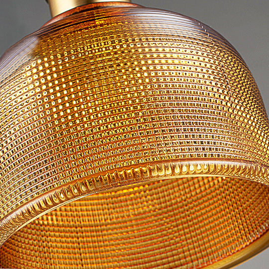 Industrial Brass Prismatic Glass Dome Pendant Light In Red/Bronze/Blue