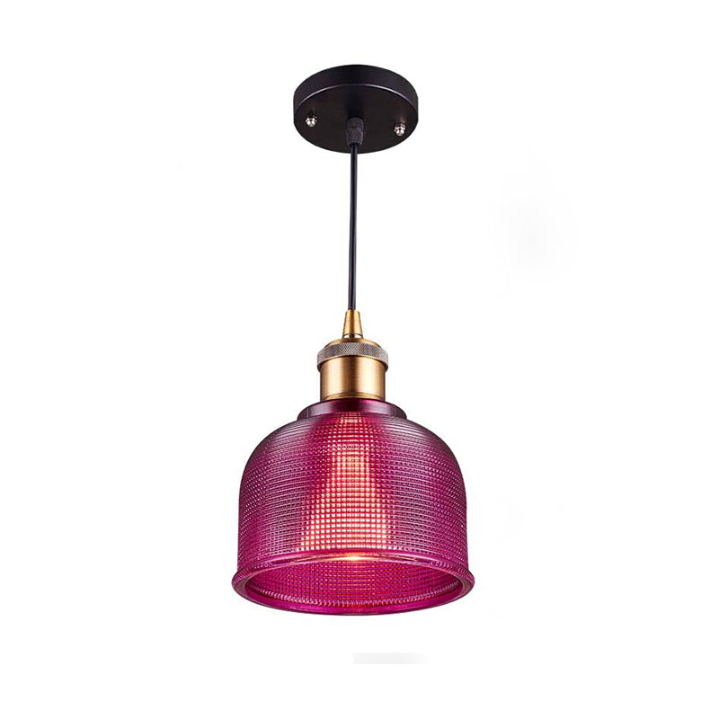 Industrial Brass Prismatic Glass Dome Pendant Light In Red/Bronze/Blue