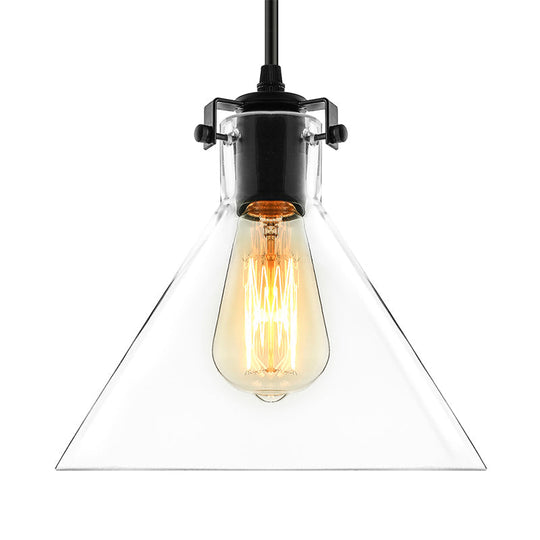 Industrial Black Cone Pendant Lighting - Clear Glass Hanging Light Fixture For Living Room