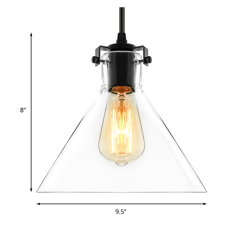 Industrial Black Cone Pendant Lighting - Clear Glass Hanging Light Fixture For Living Room
