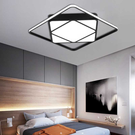 Modern Metal Rhombus Flush Mount Ceiling Light For Bedroom - Led White/Black Warm/White
